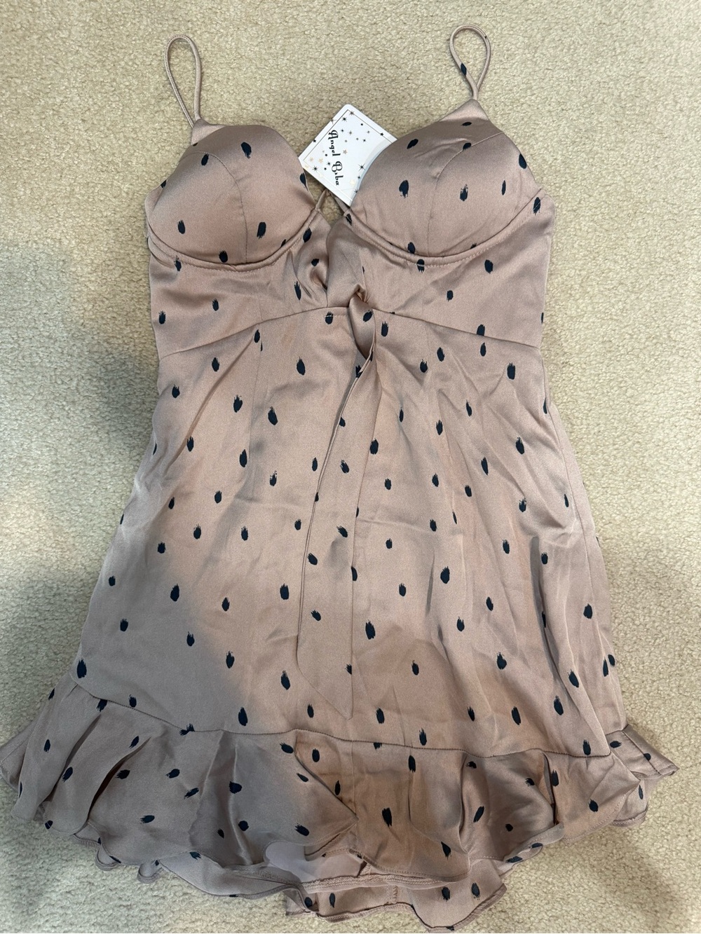 Angel Biba Taupe Satin Slip with Black Spot Print
